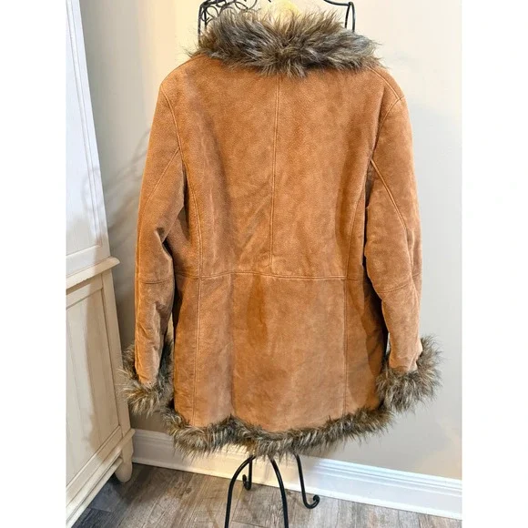VTG Wilsons Leather Pelle Studio Suede Faux Fur Trim Boho Penny Lane Coat XL - Picture 6 of 10